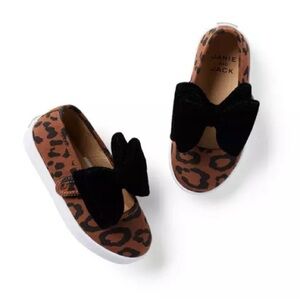 Janie and Jack Cheetah Print Velvet Bow Slip-On Sneaker Shoes Brown/Black Size 7